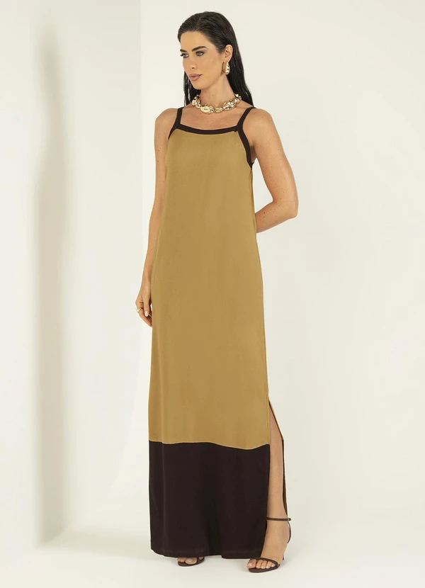 Gris - Vestido Longo em Viscose Marrom