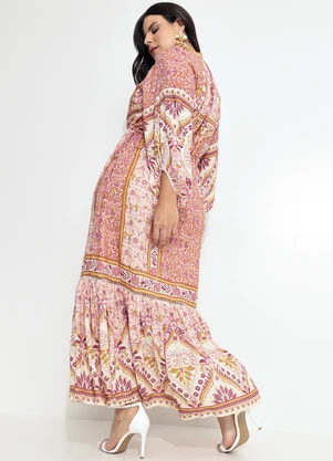 Farm - Vestido Longo em Viscose no Meu Jardim Rosa - FARM