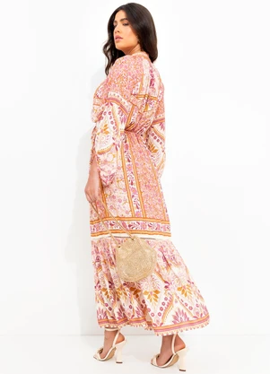 Farm - Vestido Longo em Viscose no Meu Jardim Rosa - FARM