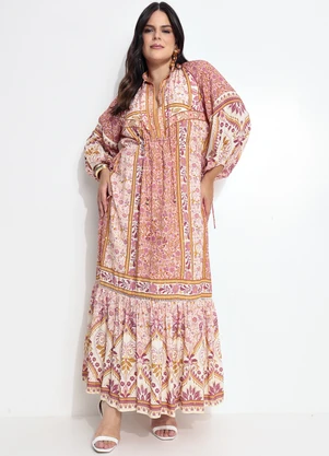 Farm - Vestido Longo em Viscose no Meu Jardim Rosa - FARM