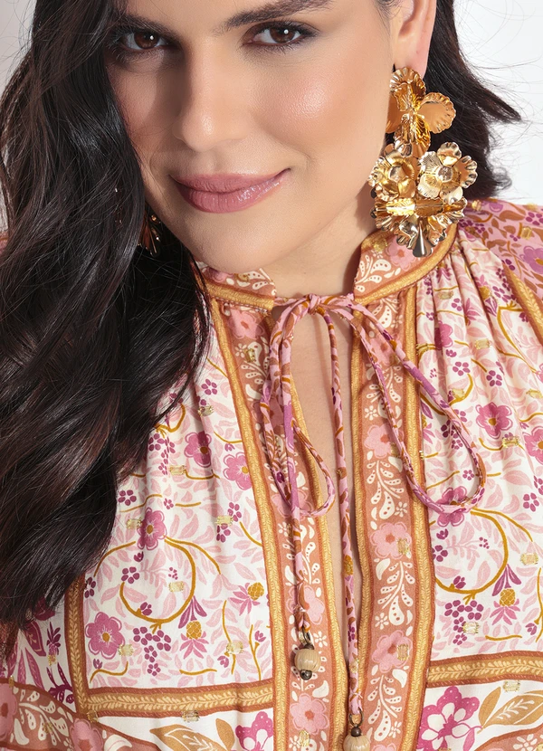 Farm - Vestido Longo em Viscose no Meu Jardim Rosa 13