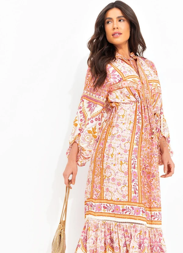 Farm - Vestido Longo em Viscose no Meu Jardim Rosa 7