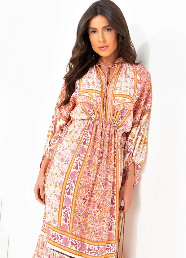 Farm - Vestido Longo em Viscose no Meu Jardim Rosa 8