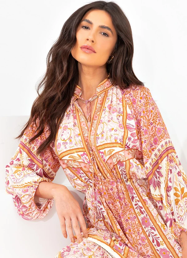 Farm - Vestido Longo em Viscose no Meu Jardim Rosa 9