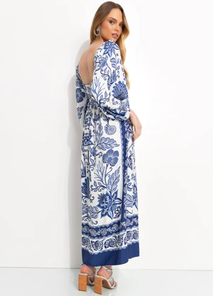 Farm - Vestido Longo em Viscose Azul - FARM