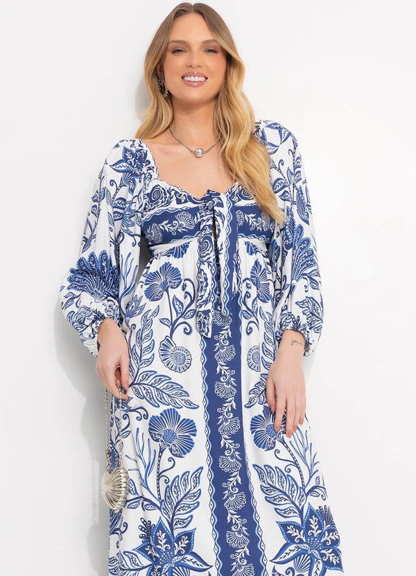 Farm - Vestido Longo em Viscose Azul 3
