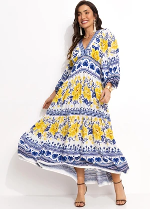 Farm - Vestido Longo em Viscose Azul - FARM