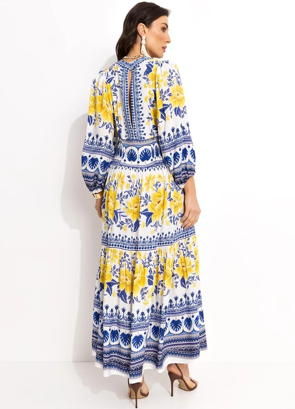 Farm - Vestido Longo em Viscose Azul 2