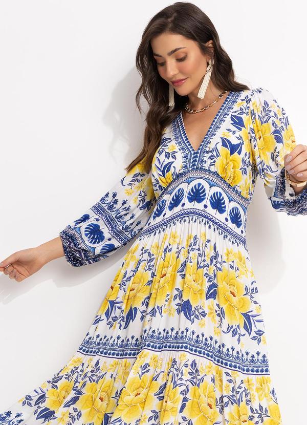 Farm - Vestido Longo em Viscose Azul 4