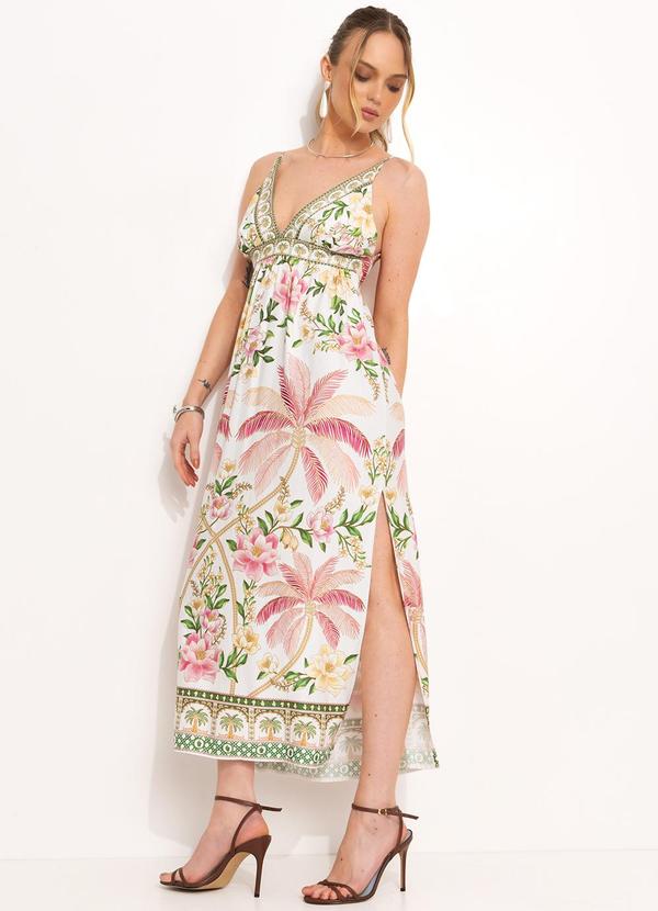 Farm - Vestido Longo em Viscose Off White