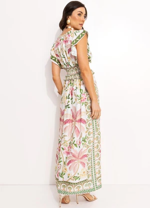 Farm - Vestido Longo em Viscose Off White - FARM