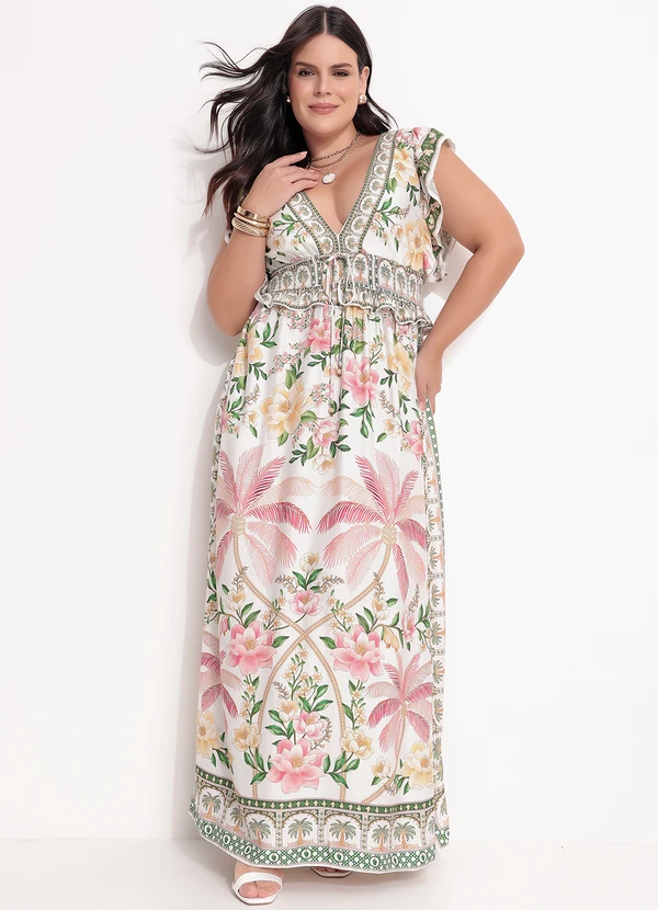 Farm - Vestido Longo em Viscose Off White 3