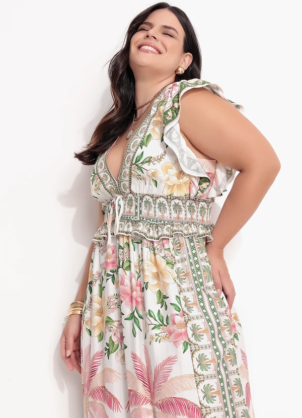 Farm - Vestido Longo em Viscose Off White 2