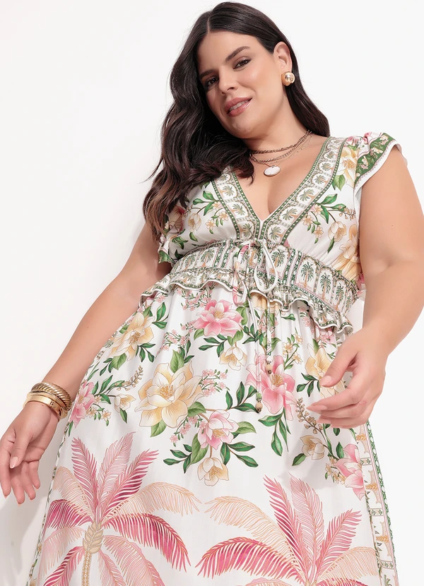 Farm - Vestido Longo em Viscose Off White 13