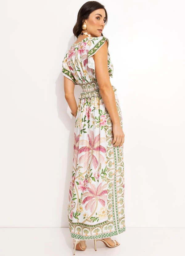 Farm - Vestido Longo em Viscose Off White 11