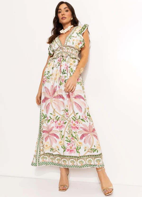 Farm - Vestido Longo em Viscose Off White 7