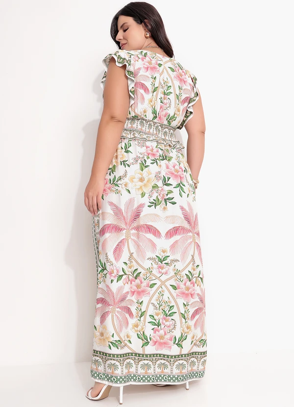 Farm - Vestido Longo em Viscose Off White 4