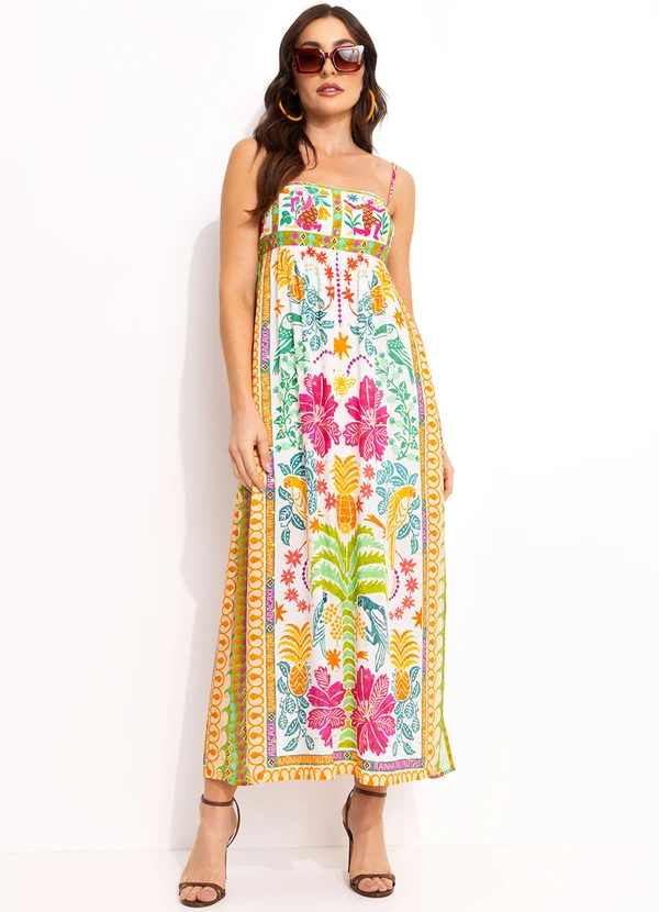 Farm - Vestido Longo em Viscose Off White 3