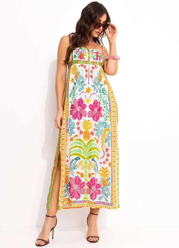 Farm - Vestido Longo em Viscose Off White 4