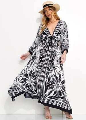 Farm - Vestido Longo em Viscose Preto - FARM