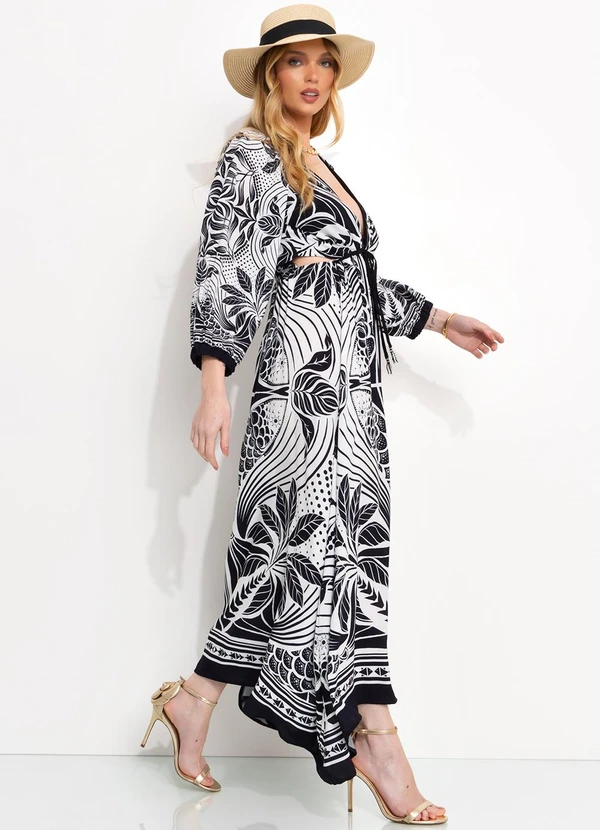 Farm - Vestido Longo em Viscose Preto 3