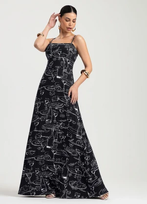 Gris - Vestido Longo em Viscose Preto - GRIS