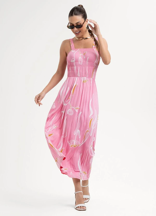 Habana - Vestido Longo em Viscose Rosa