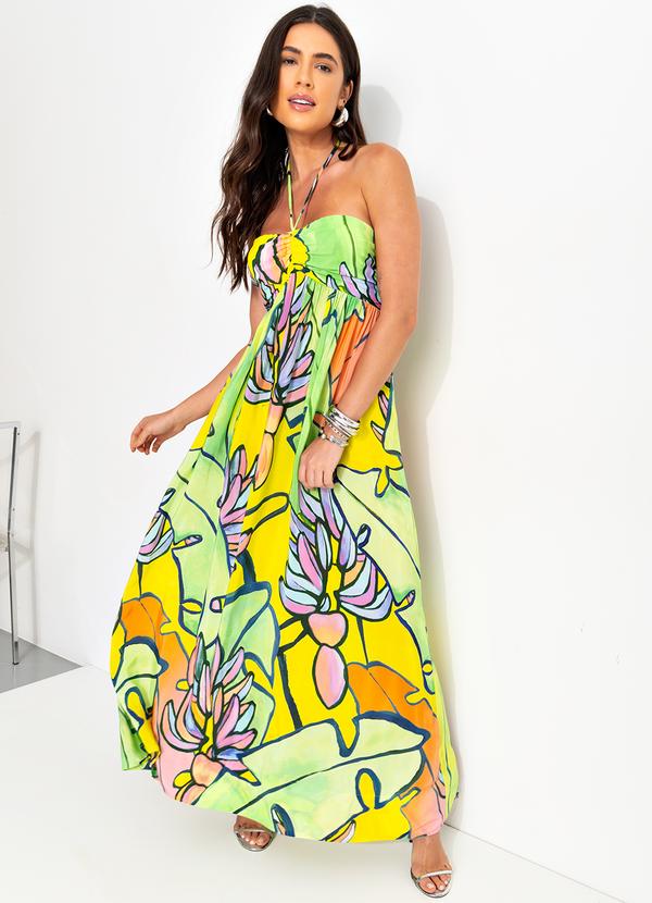 Farm - Vestido Longo em Viscose Verde