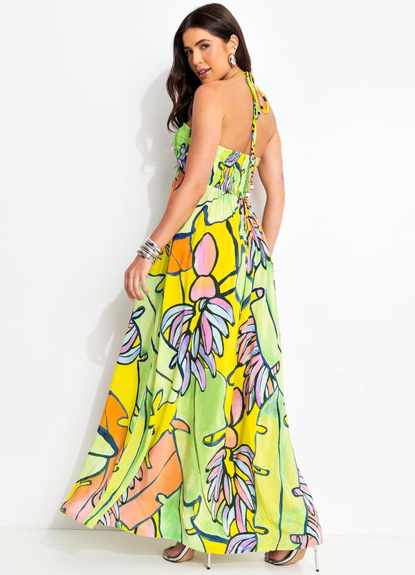 Farm - Vestido Longo em Viscose Verde 2