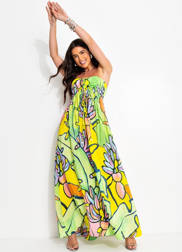 Farm - Vestido Longo em Viscose Verde 4