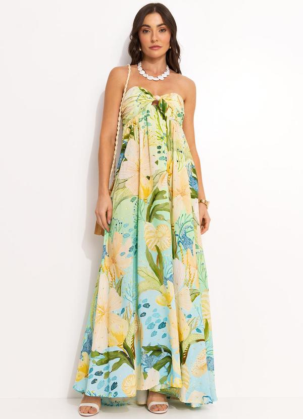 Farm - Vestido Longo em Viscose Verde