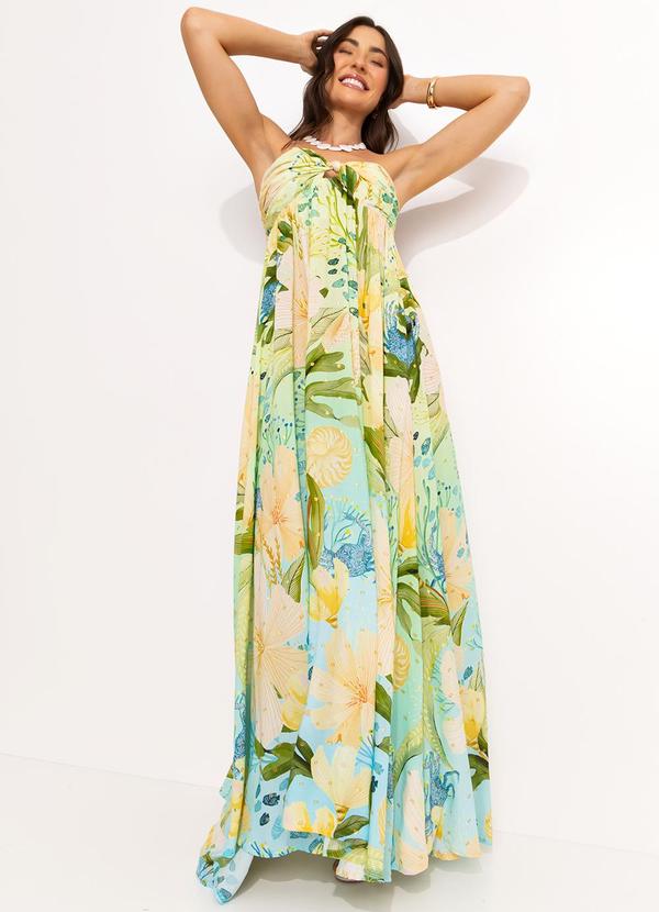 Farm - Vestido Longo em Viscose Verde 3