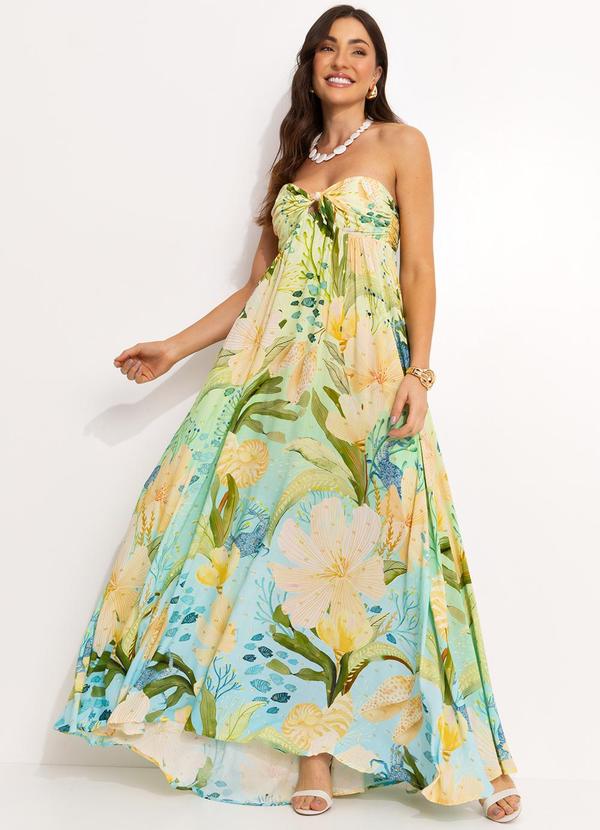 Farm - Vestido Longo em Viscose Verde 4