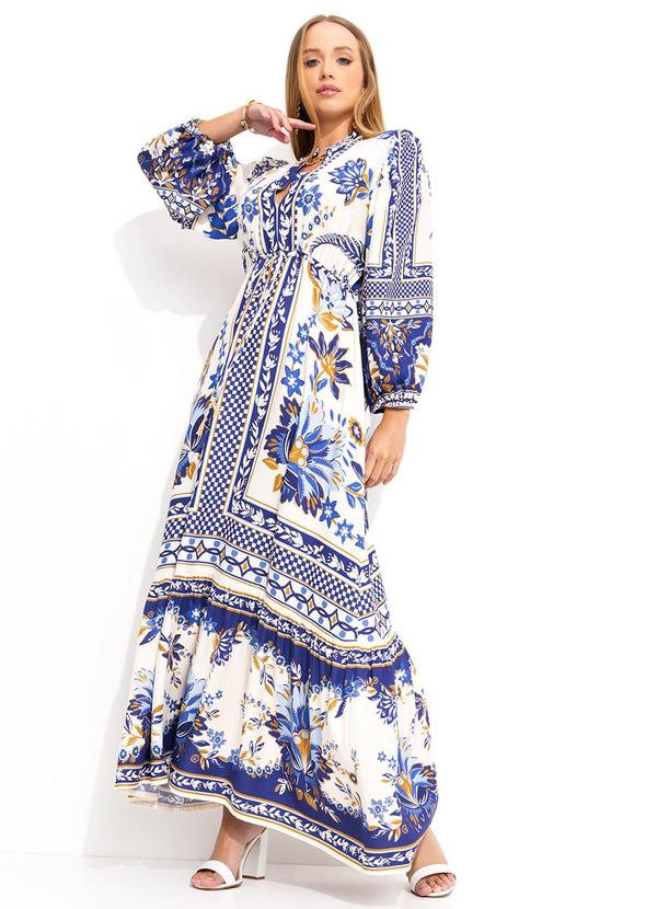Farm - Vestido Longo Encanto Tropical Azul