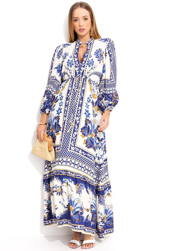 Farm - Vestido Longo Encanto Tropical Azul 3