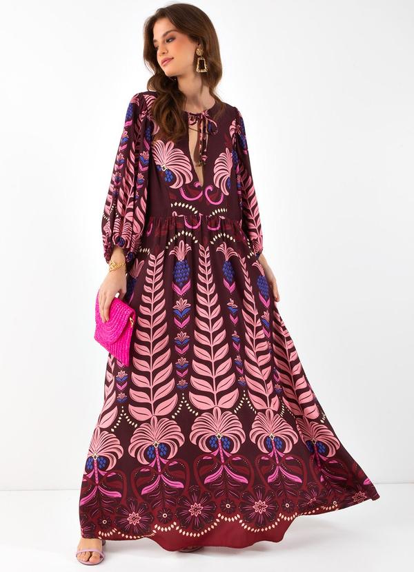 Farm - Vestido Longo Esplendor Tropical Roxo