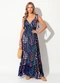 Quintess - Vestido Longo Floral Azul com Alças e Babado - variação:  