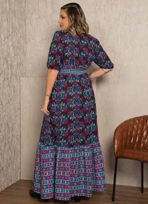 Quintess - Vestido Longo Estampa Arabesco Folk - QUINTESS