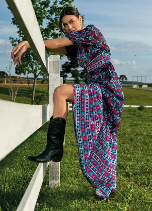 Quintess - Vestido Longo Estampa Arabesco Folk