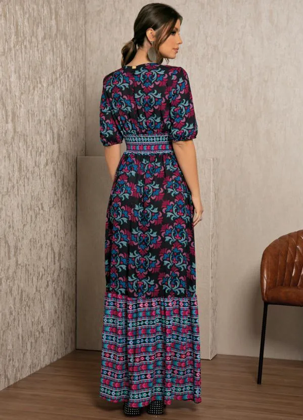 Quintess - Vestido Longo Estampa Arabesco Folk 4