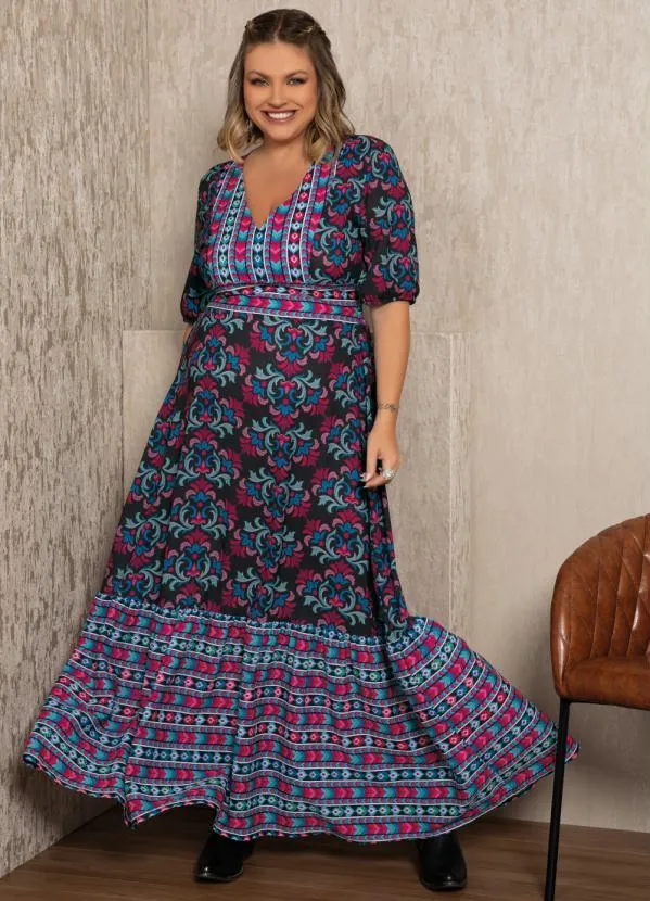 Quintess - Vestido Longo Estampa Arabesco Folk 3