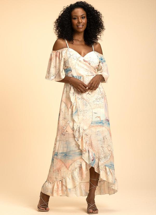 Doce Trama - Vestido Longo Estampado Branco