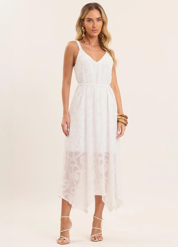 Doce Trama - Vestido Longo Estampado Branco