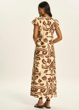 Doce Trama - Vestido Longo Estampado com Decote U Amarelo - DOCE TRAMA