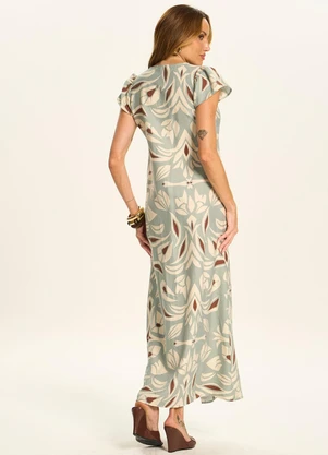 Doce Trama - Vestido Longo Estampado com Decote U Verde - DOCE TRAMA