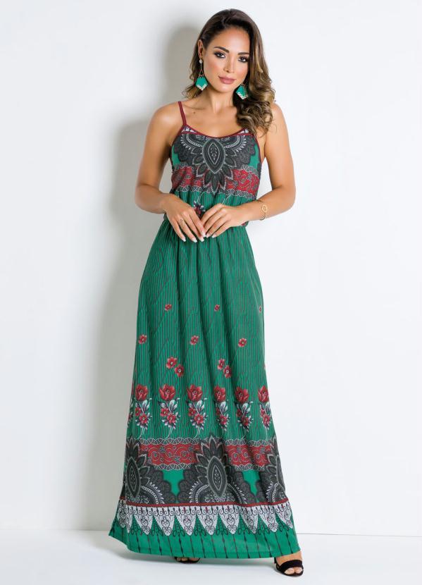 Outlet - Vestido Longo Estampado de Alças