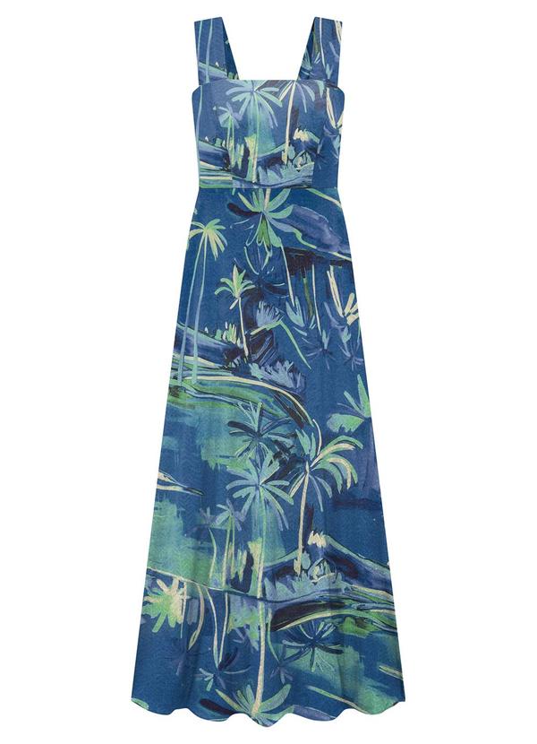 Lunender - Vestido Longo Estampado em Politel Azul