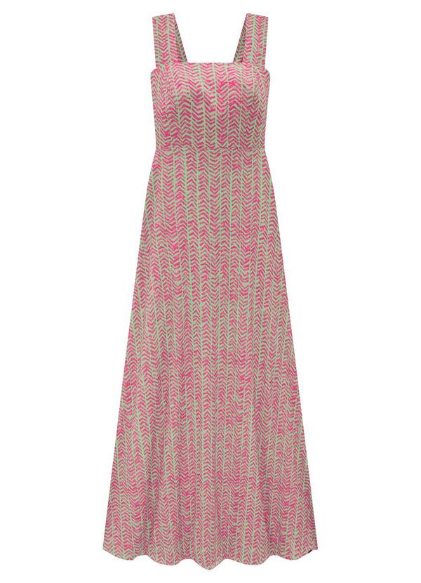 Lunender - Vestido Longo Estampado em Politel Verde
