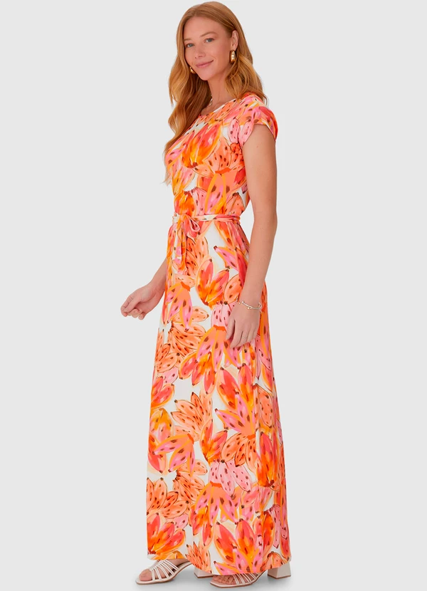 Malwee - Vestido Longo Estampado em Viscose Laranja 3