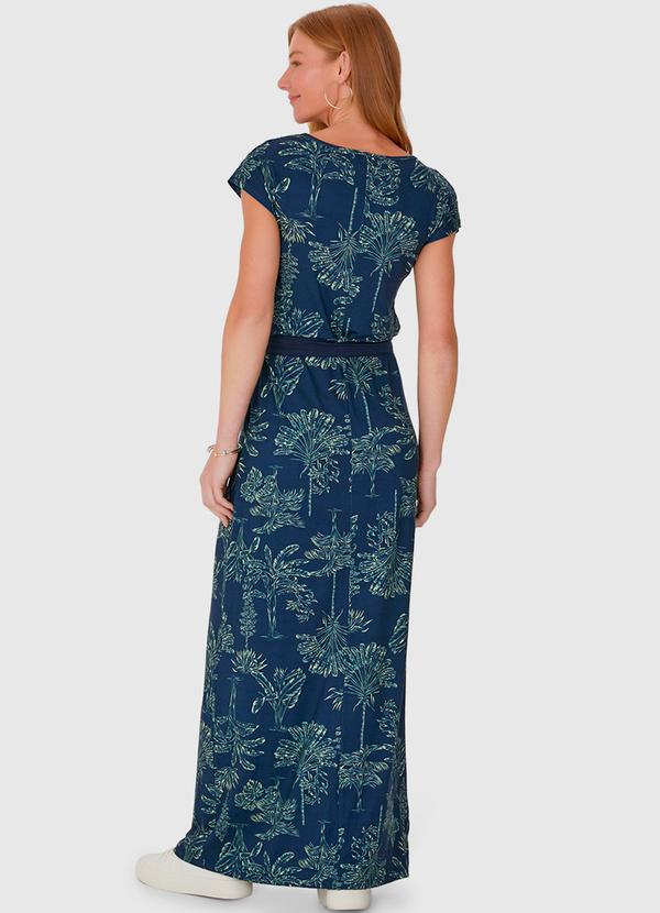 Malwee - Vestido Longo Estampado em Viscose Stretch Azul 2